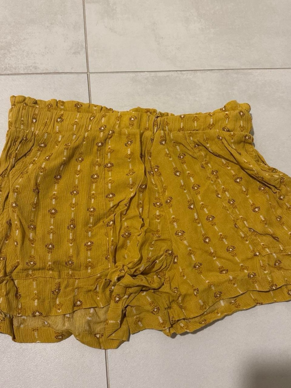 Pink Rose Mustard Floral High-Waist Ruffle Shorts